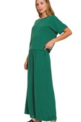 Zenana Round Neck T-Shirt and Wide Leg Pants Set OutfitFlow